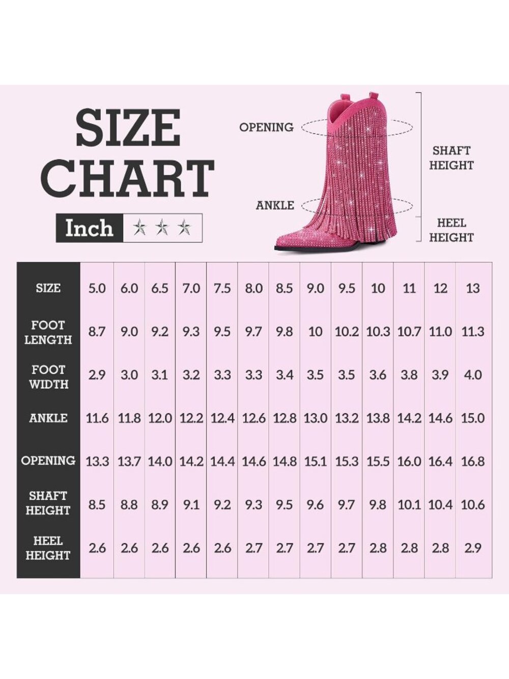 Women's Pink Bling Silver With Rhinestones Fringe Cowgirl Boot Star Chunky Heel - Picture 5 of 6